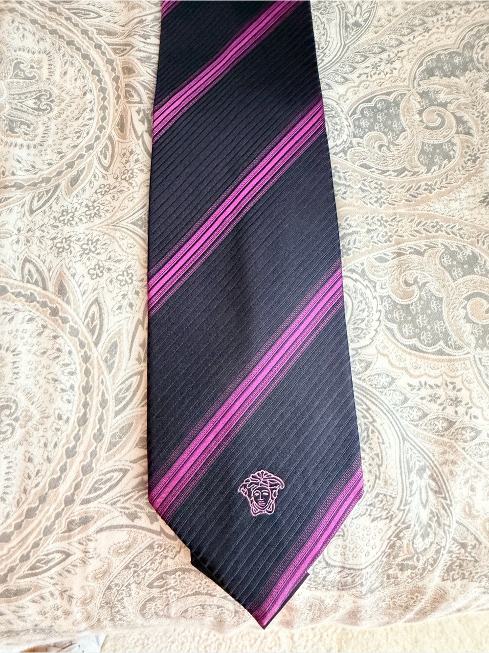 VERSACE Black and Purple Striped Men's Tie